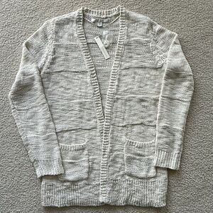 Lauren Conrad Cream Gold Open Front Ribbed Cardigan Sweater Size M w Pockets NWT
